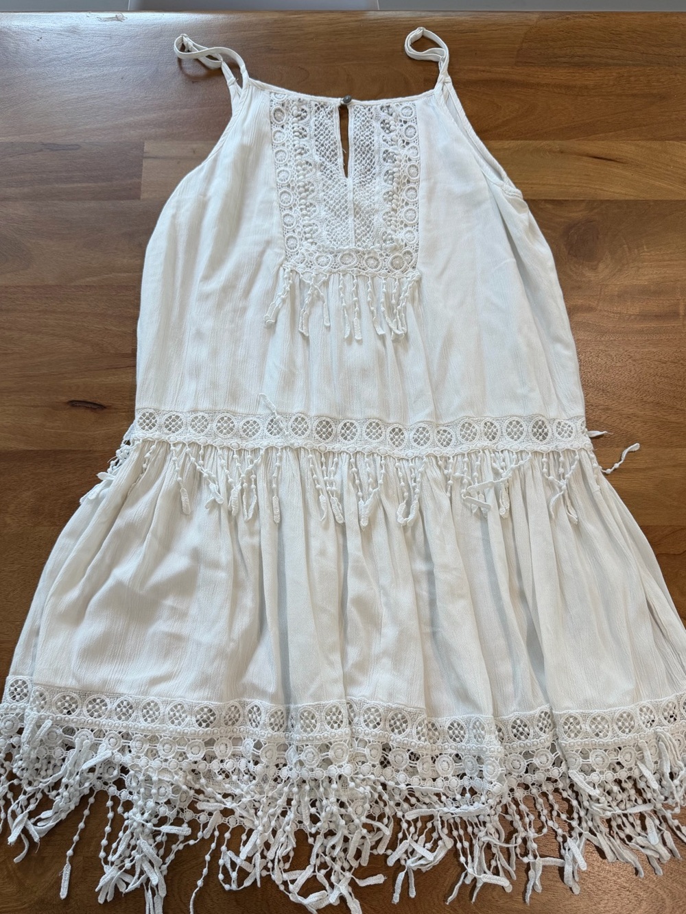 American Eagle Outfitters White Lace and Tassel Spaghetti Strap Sundress Size S